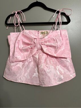 Pink Floral Bow Tie-Shoulder Crop Top